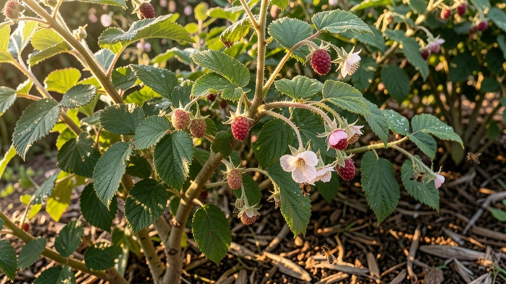 Wild Raspberry Bush Flowers Pruning for Pollinators