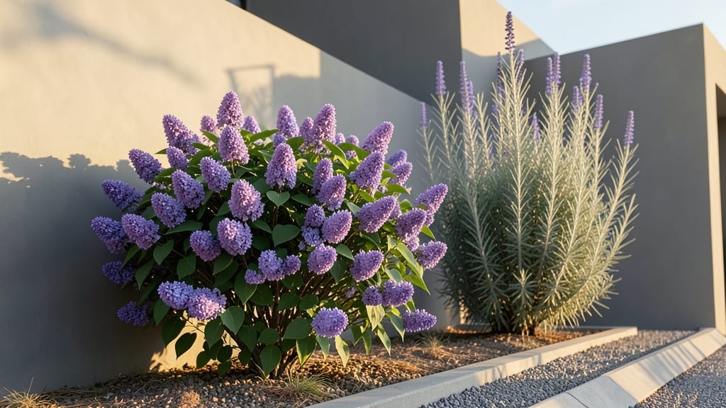 Russian Sage Behind Lilac Bushes
